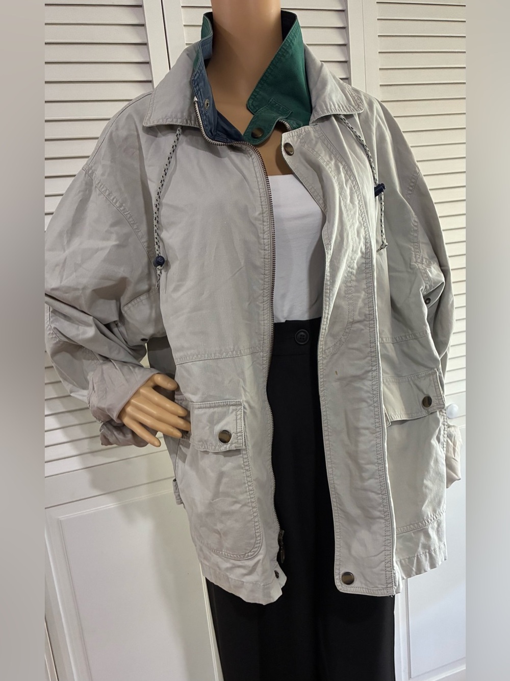 Dunbrooke Light Gray Utility Jacket with Green Lined Collar